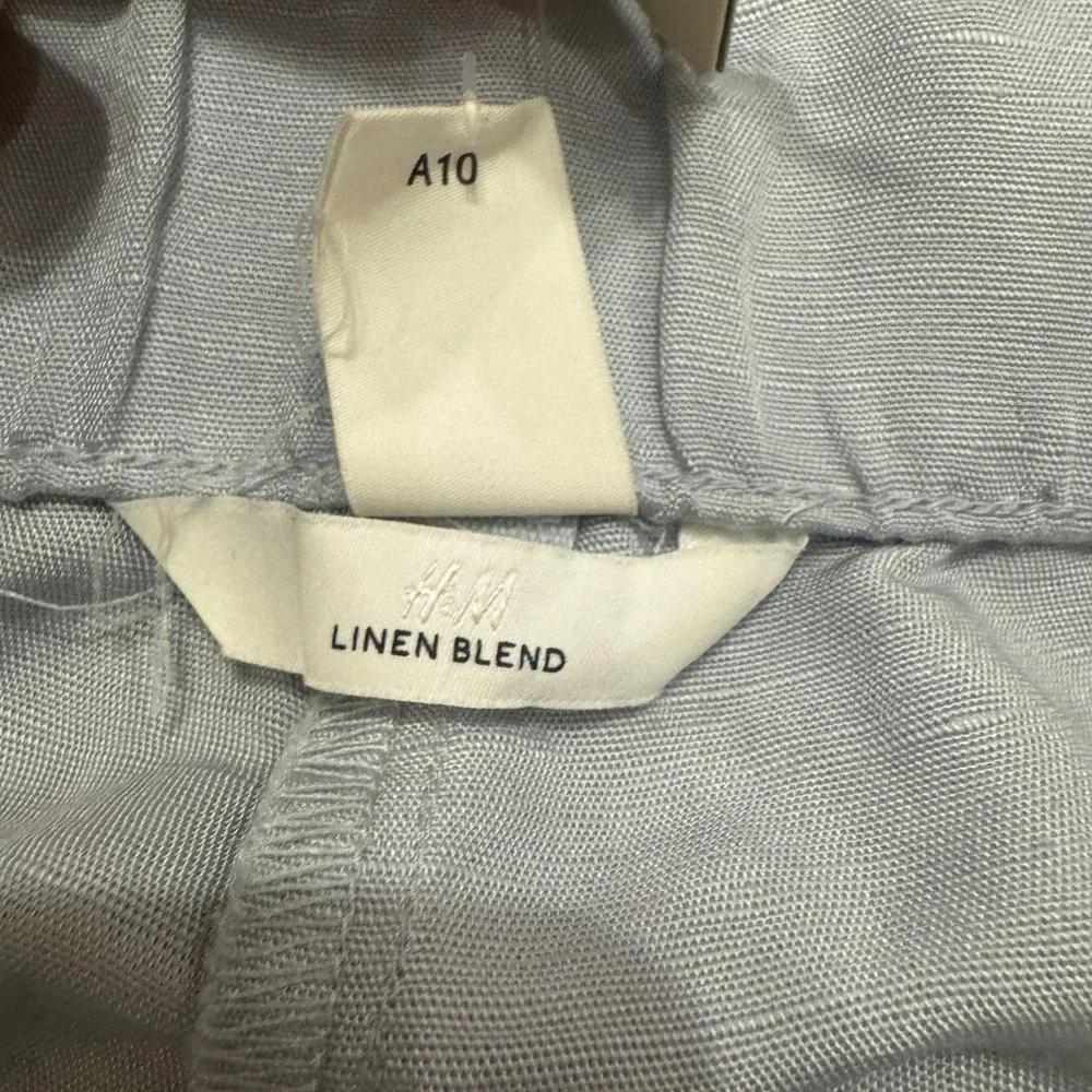 H&M Women Linen‎ Blend Pleated Trousers Light Blue Grey US 20 NEW